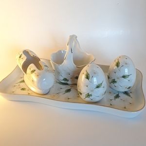 Lefton china set salt n pepper toothpick basket